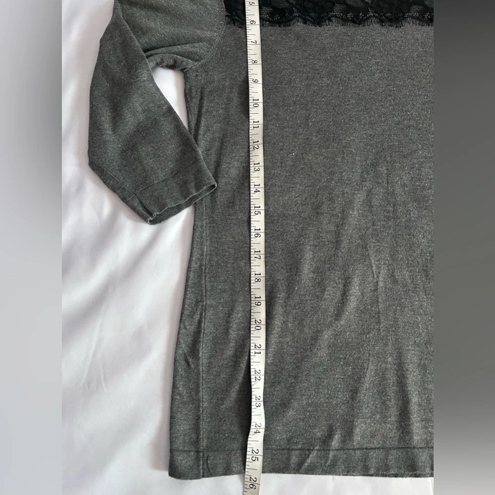 Express 3/4 Sleeve Gray Sweater with Black Lace Detail Size Large